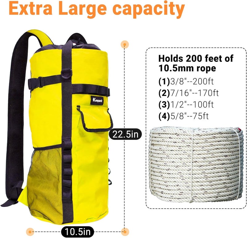 Keepark Store Rock Climbing Rope Storage Bag - Large Capacity Tree Rope Storage Backpack, Waterproof Oxford Outdoor Climbing Rope Bag With Adjustable Shoulder Straps - Yellow - Image 5